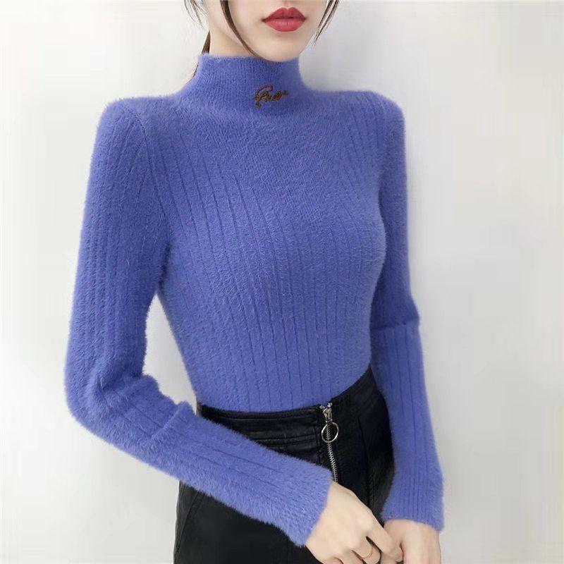 Autumn and Winter Mohair Sweater Short Slim-fit Inner Top Half High Collar Fashion Women's Bottoming Shirt