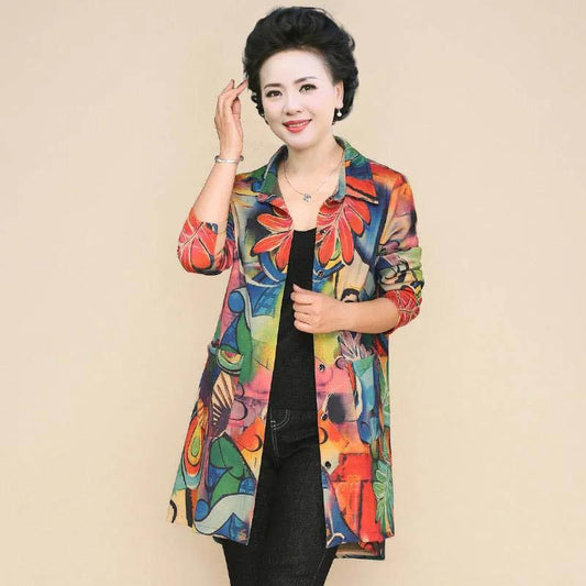 Middle-aged and Elderly Women's Autumn Long-sleeved Windbreaker Loose Plus Size Jacket Mother Shirt Women