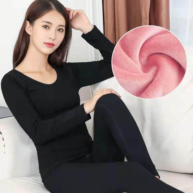 Thermal Underwear Women Plus Velvet Thickening Suit Body Slimming Tight-fitting Autumn Clothes Long Trousers Cotton Sweater Base Winter