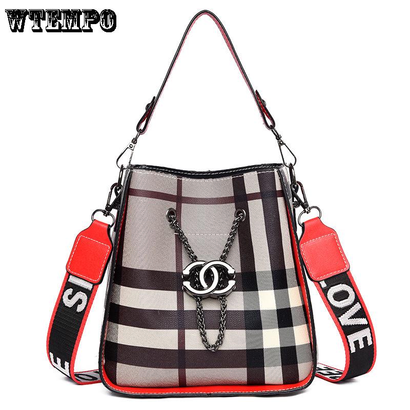 WTEMPO Single Shoulder Diagonal Bag Wild Plaid Handbag Wide Shoulder Strap Female Bag Large Capacity