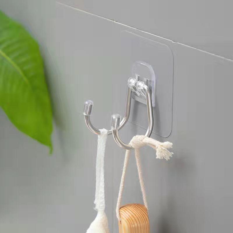 2Pcs Transparent Wall Hooks Reusable Adhesive Hooks Waterproof Oilproof Self Seamless Hanging Hook for Kitchen Bathroom Office Towel Hooks