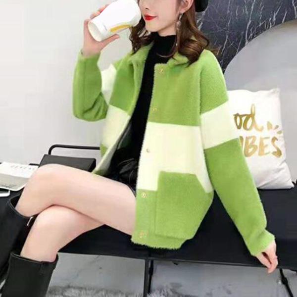 Autumn and Winter Casual Knitted Jacket Turn-down Collar Long-sleeved Sweater Thickened Short Small Fragrance Cardigan