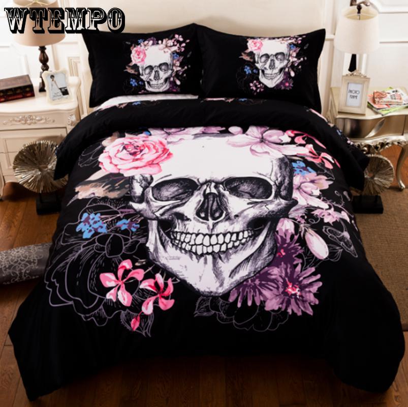 3D Bedding Sets Fresh Flowers Bedclothes Skull Head Bedding Three-piece Home Textile Duvet Cover