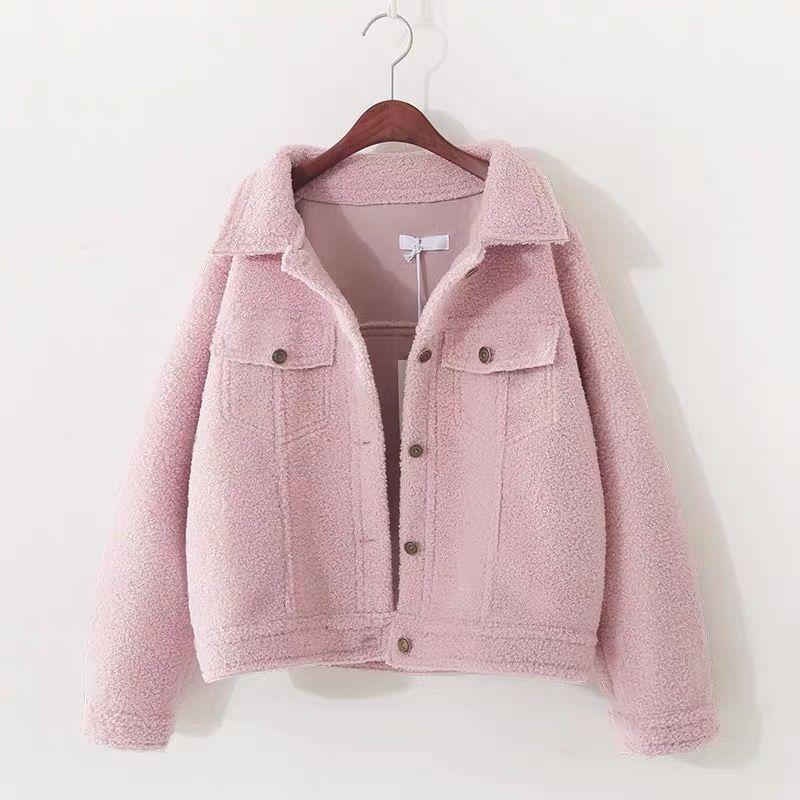 Autumn and Winter Lambskin Thin Short Cardigan Suede Woolen Thick Coat Cotton-padded Jacket Women