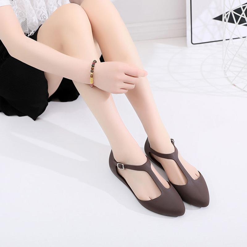 Women's Plastic Flat-bottomed Pointed Toe Closed Toe Fashion Shallow Mouth Frosted Summer and Autumn Soft Sandals Single Shoes