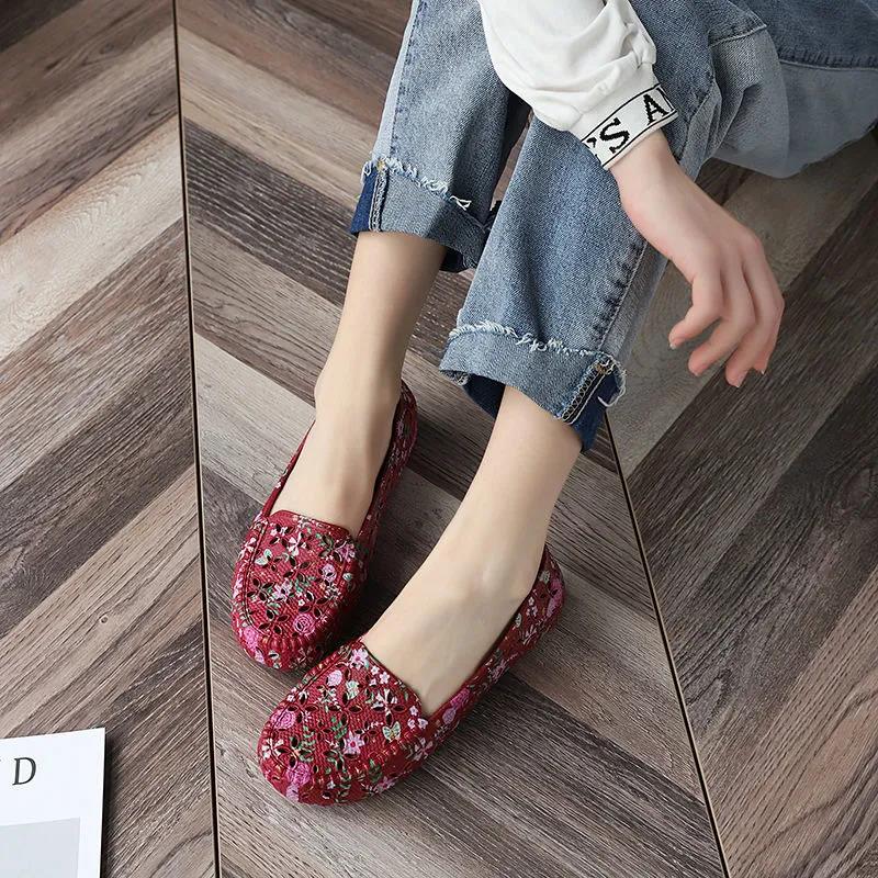 Printed Plastic Sandals Female Summer Hollow Breathable Soft Bottom Non-slip Shoes Mother Shoes Middle-aged and Elderly Shoes