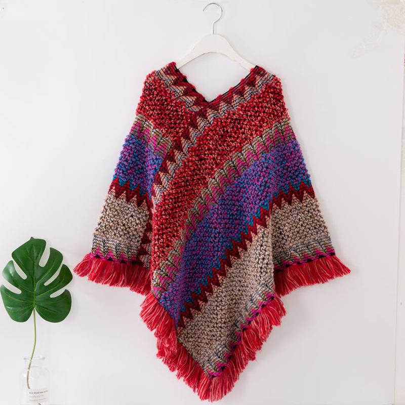 Shawl Cloak Women Wear Autumn and Winter Retro Style Literary Knit Sweater Loose Outer Wear Hedging All-match Wrap Warm Cloak