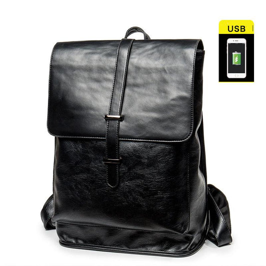 Men leather backpack large capacity multi-functional anti theft laptop backpack With USB charging