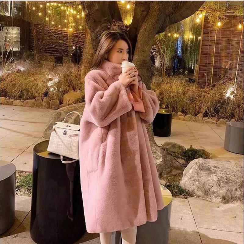 Autumn and Winter Imitation Mink Cardigan Hooded Loose Mid-length Lazy Sweater Plus Size Jacket Women