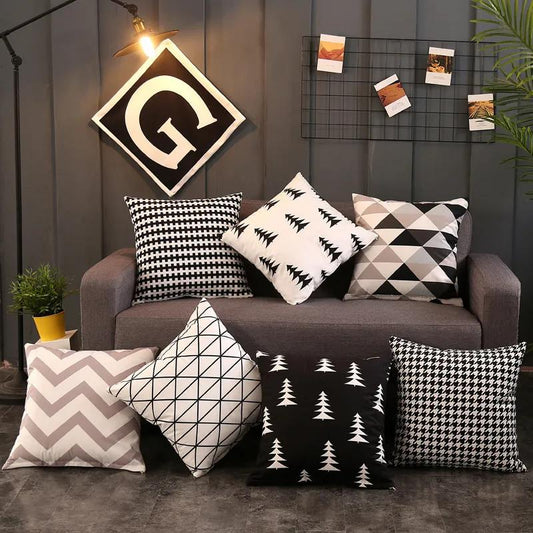 Nordic Fashion Simple Black and White Pillow Short Plush Sofa Living Room Cushion Waist Pillow Office Bedroom Car Pillow