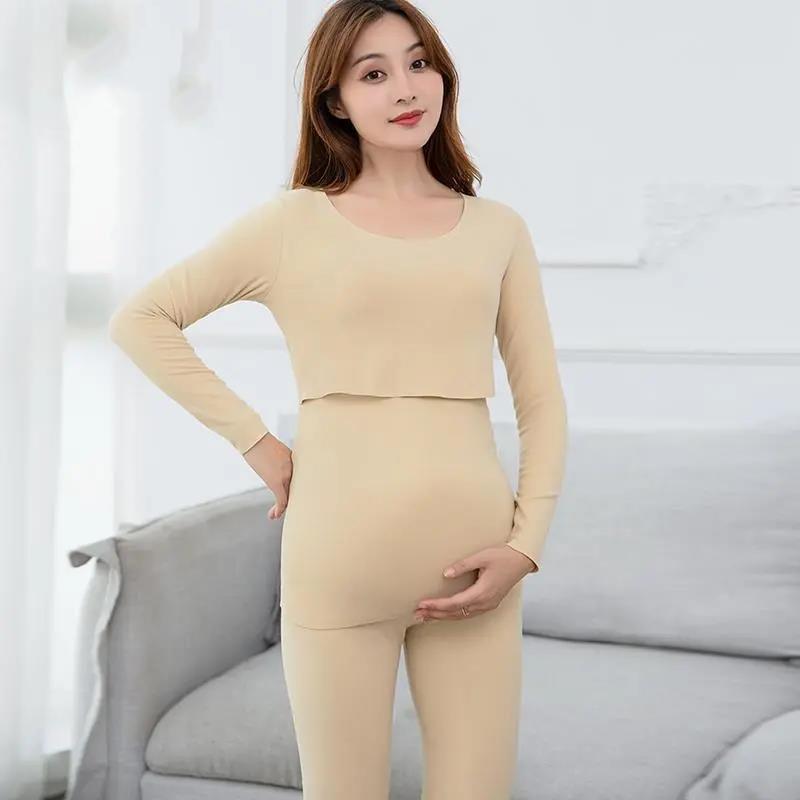 Pregnant Women's Autumn Clothes, Autumn Pants, Suit, Plush Lactation Thermal Underwear, Postpartum Cotton Sweater Before Pregnancy, Autumn and Winter