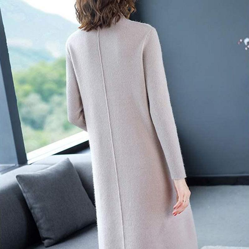 Autumn and Winter Knitted Slimming Dress Mid-length Loose and Simple Base Skirt Fashion Casual Middle-aged Women Sweater Dress