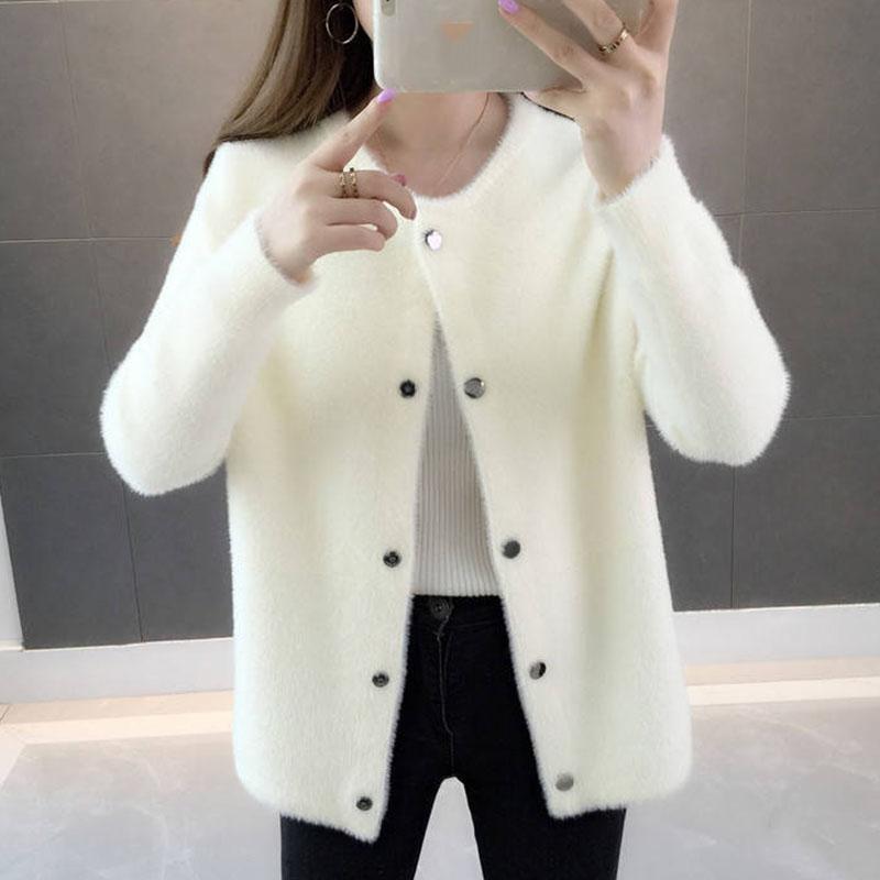 Autumn and Winter Mohair Cardigan Sweater Short Thick Solid Color Top Loose Casual Women's Jacket