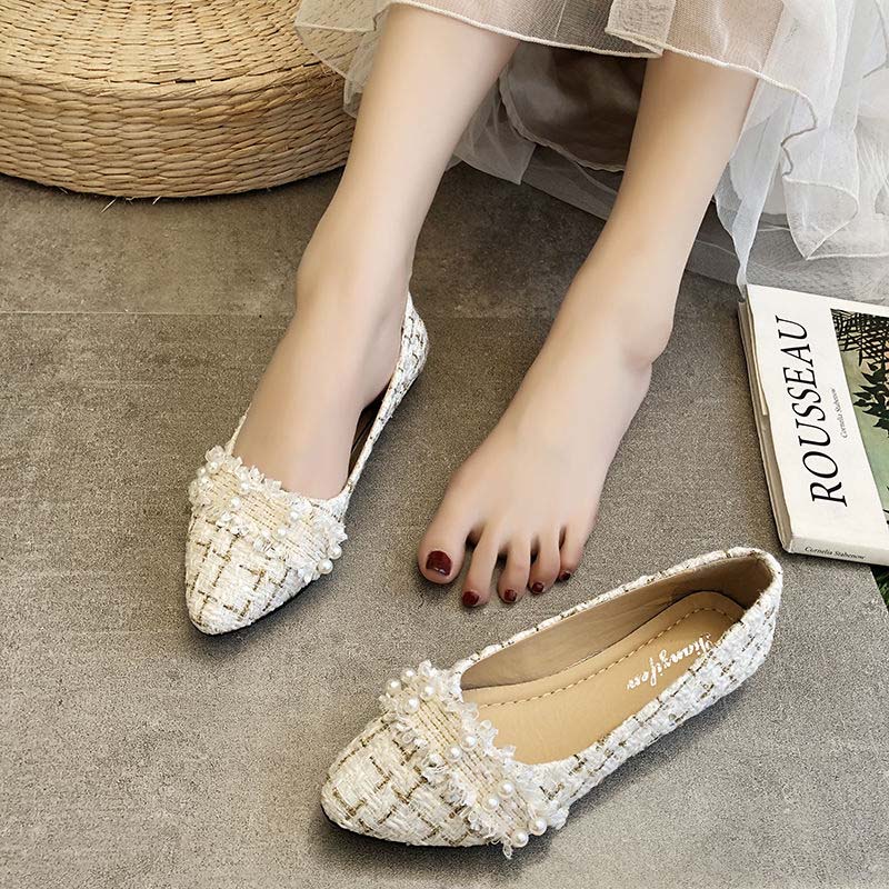 Women's Spring and Autumn Beanie Shoes Women's Flat-bottomed All-match Flat-bottomed Student Shallow Mouth Single Shoes, Social One-legged Lazy Shoes