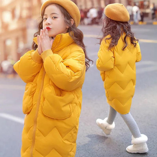 Girls' Cotton-padded Jacket Keep Warm Girl's Cotton-padded Jacket Mid-length Children's Winter Cotton Jacket