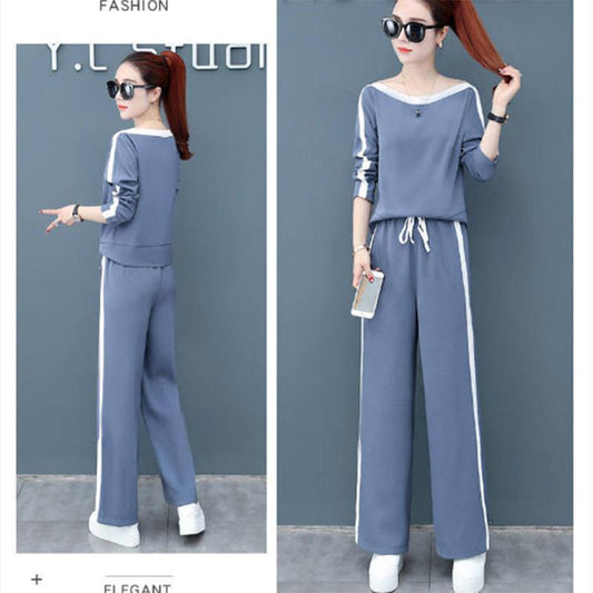 Goddess Fan Split Wide Leg Pants Suit Women's Loose Large Size Thin Solid Color Casual Sports Two-piece Set