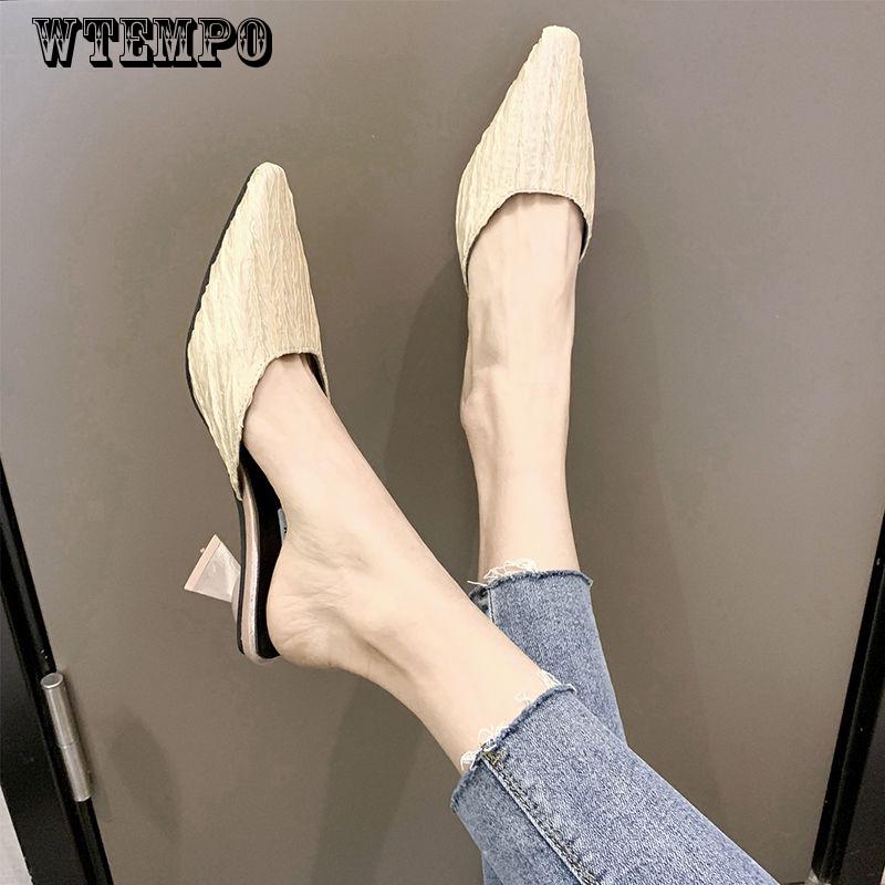 Pointed Women's Shoes Half Slippers Wear Thick with Slippers