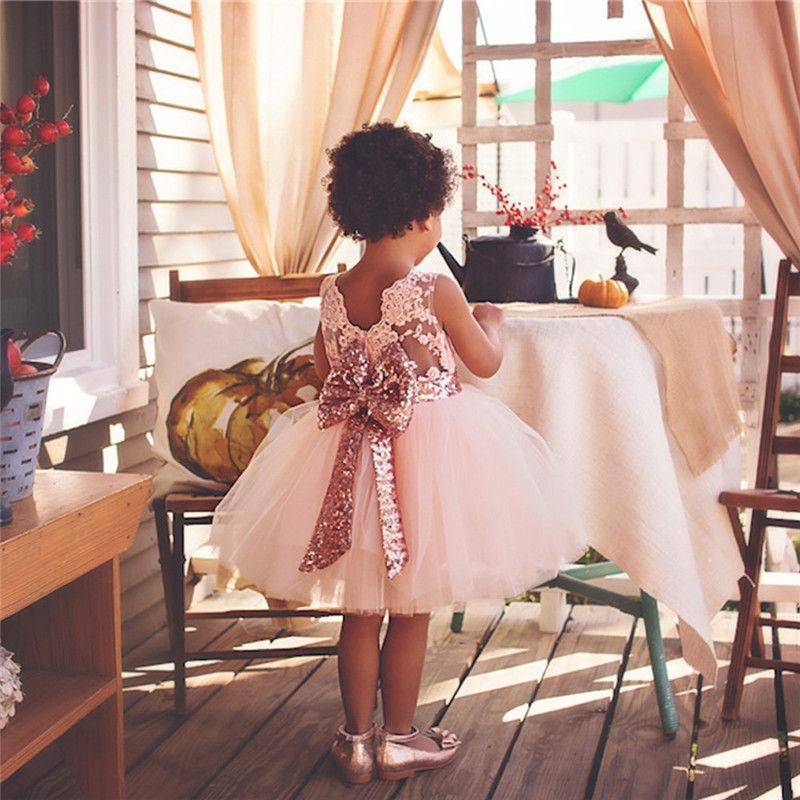 1st Birthday Infant Baby Girl Dress Sequin Bow Girls Tutu Ball Gown Toddler Girls Clothes Wedding Evening Party Princess Dresses