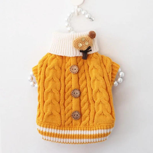 Cat Button Sweater Dog Autumn Winter Clothes Pet Apparel Puppies Small Dog Cat Clothing Cute Flower Knitwear Dogs Cats Warm Clothes Pet Supplies