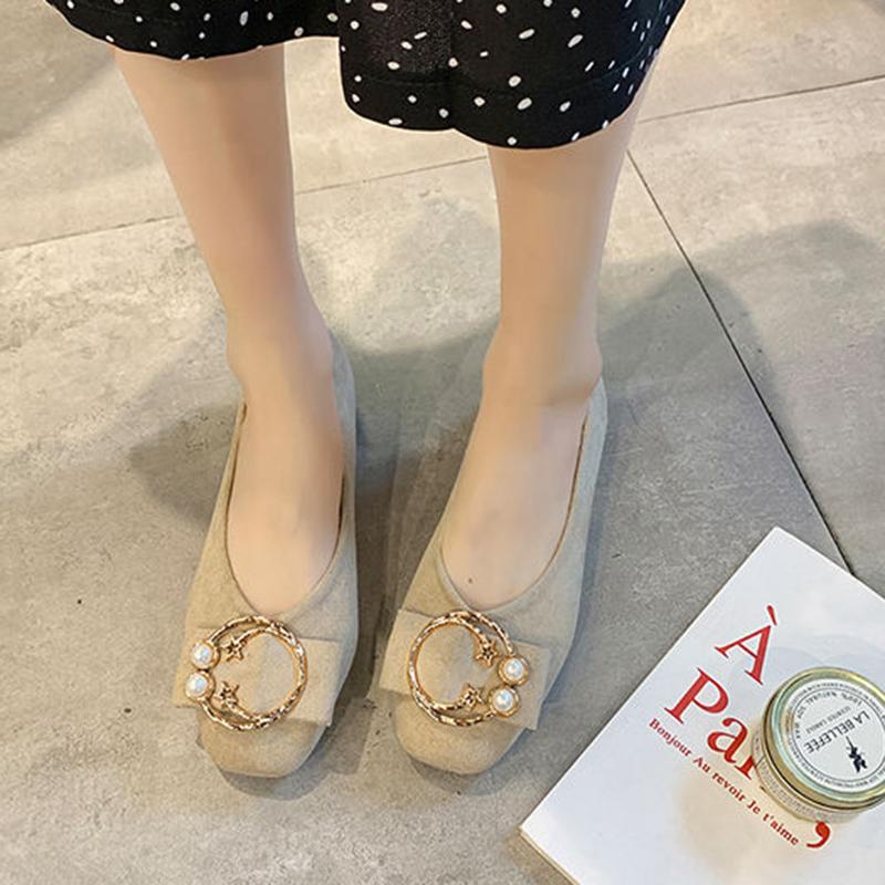 Fairy Shallow Mouth Single Shoes Female Spring Korean Student Basic Pearl Peas Shoes A Pedal Gentle Women's Shoes