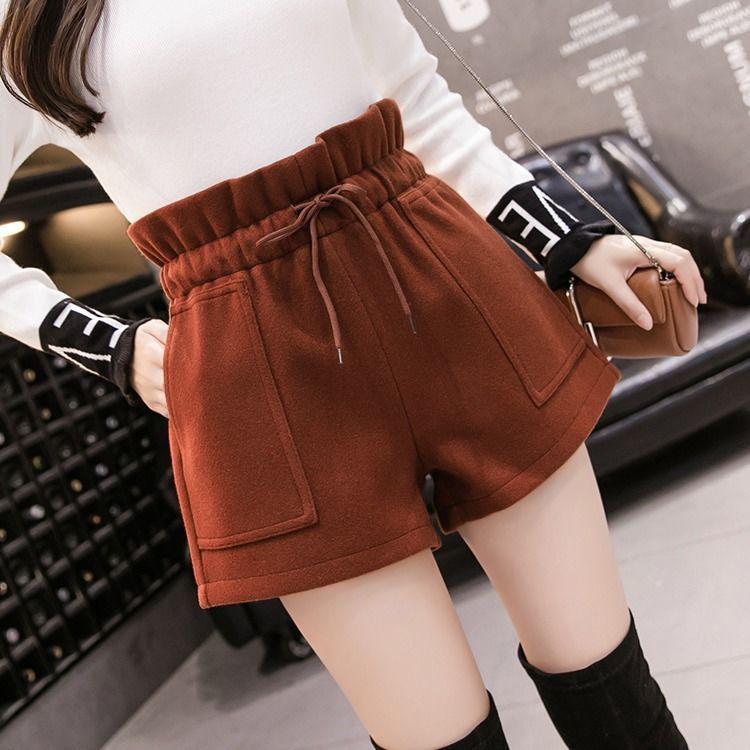 Fashionable Women Loose Short Pants Wide Leg Woolen Fashion Material Breathable Casual Wide Leg