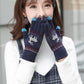 Women's Winter Gloves Touch Screen Mittens Korean Style Cute Deer Wool Knitted Five-finger Outdoor Riding Double Layer Plus Velvet Thickening Gloves