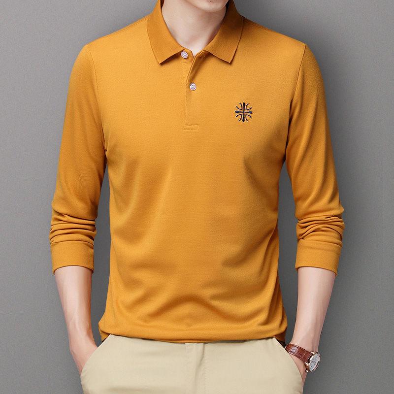 Autumn and Winter Long-sleeved Polo Shirt Embroidery Lapel T-shirt Loose and Comfortable Top Suitable for Young and Middle-aged Men