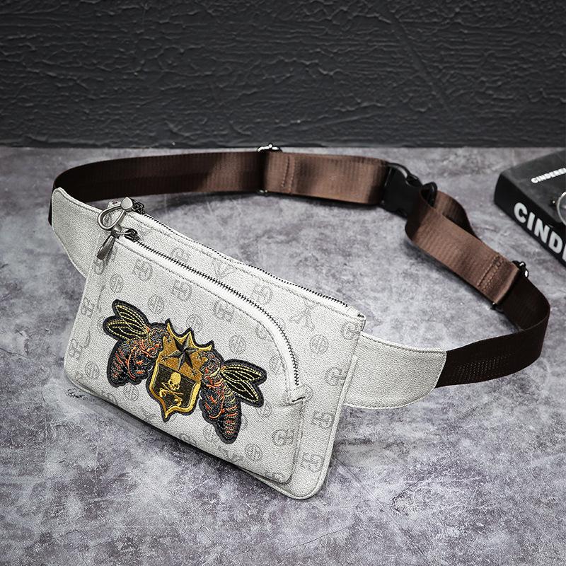 Waist Bag Men and Women Leather Embroidery White Chest Bag Messenger Bag Fitness Sports Shoulder Bag