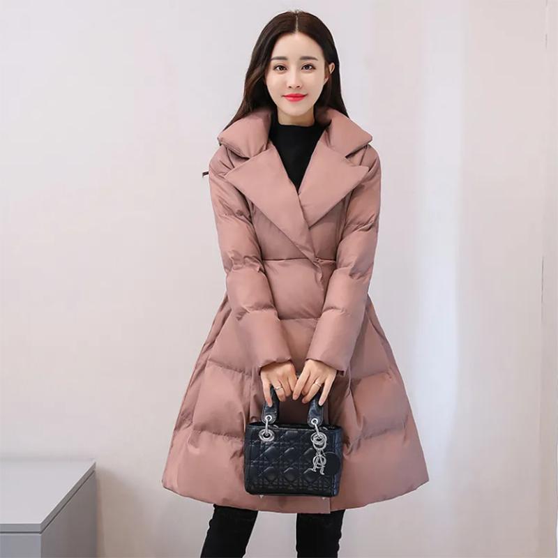 Women's Solid Color Down Jacket Mid-length Down Jacket Winter Korean Style Loose Coat Warm Stand-collar Down Jacket Quilted Jacket