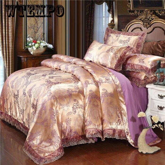 4pcs  Bedding Set Luxury Bedlinen Luxury Silk Lace  Quilt Cover Duvet Cover Bed Sheet Soft Pillowcase