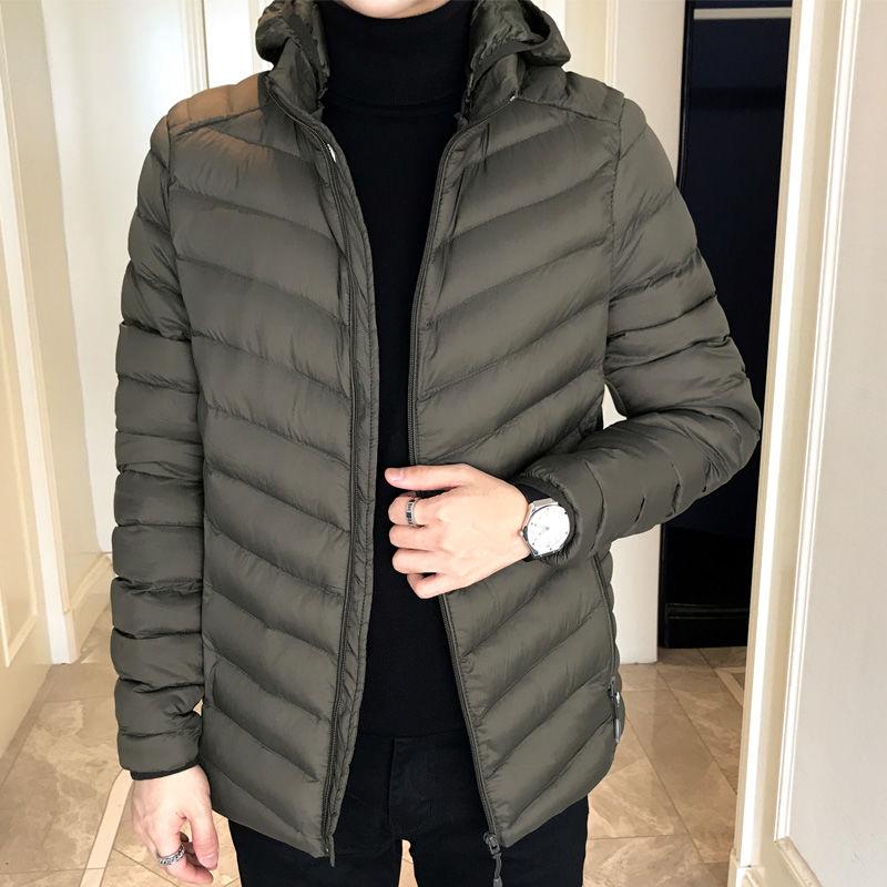 Winter Fashion Trend Men's Cotton Jacket Short Slim Casual Hooded Lightweight Warm Cotton Jacket