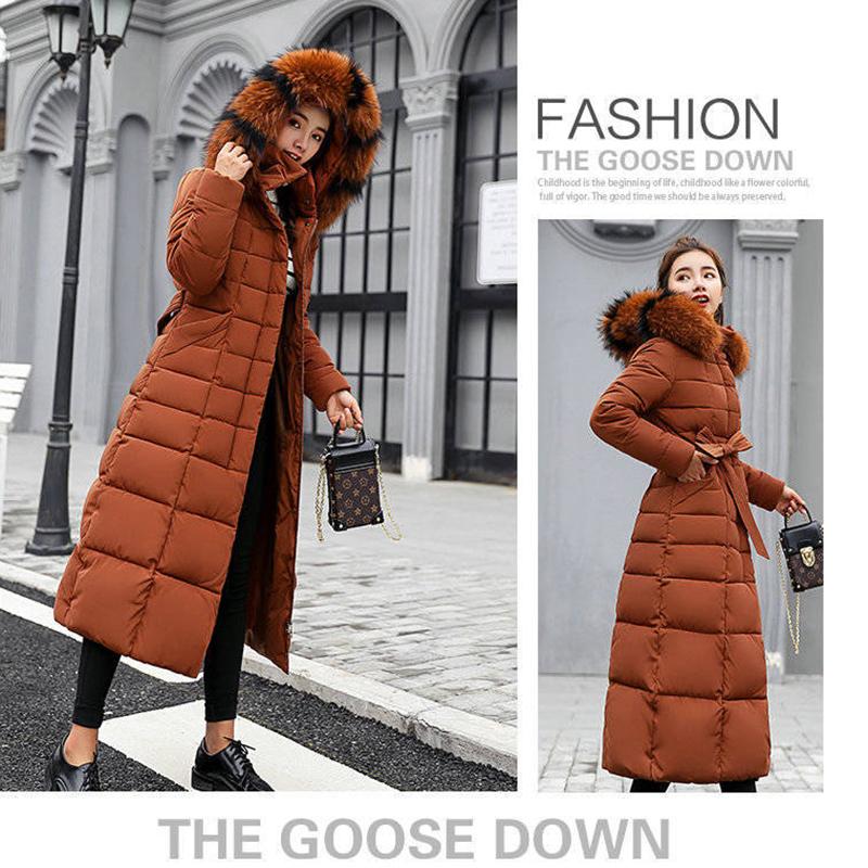 Ladies Down Hooded Cotton Jacket Winter Fashion Plus Velvet Thickening Warm Cotton Jacket Long Plus Size Slim Jacket