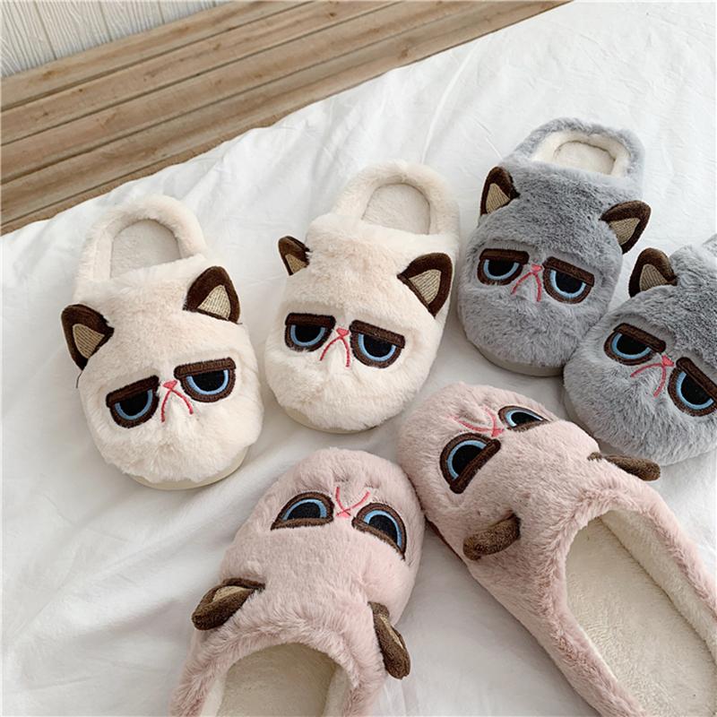 Women Warm Slippers Ladies Cute Winter Shoes Home Cat Plush Flats Casual Fashion Indoor New Footwear Bedroom Woman Shoe 2021