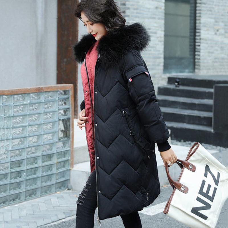 Women's Mid-length Down Jacket Winter Korean Loose Cotton Clothes Casual Hooded Padded Jacket Quilted Jacket