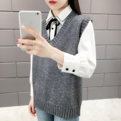 Spring and Autumn Fashion Knitted Vest Vest Loose Waistcoat Outer Sweater Coat Bottoming Shirt