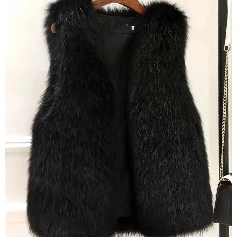 Fur Vest Women's Mid-length Autumn and Winter Imitation Fox Fur Vest Slim Fashion Vest Coat