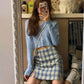 Women Split Details Plaid Mini Skirt with Under Shorts Mini Skort In Check Sexy Summer Skirt