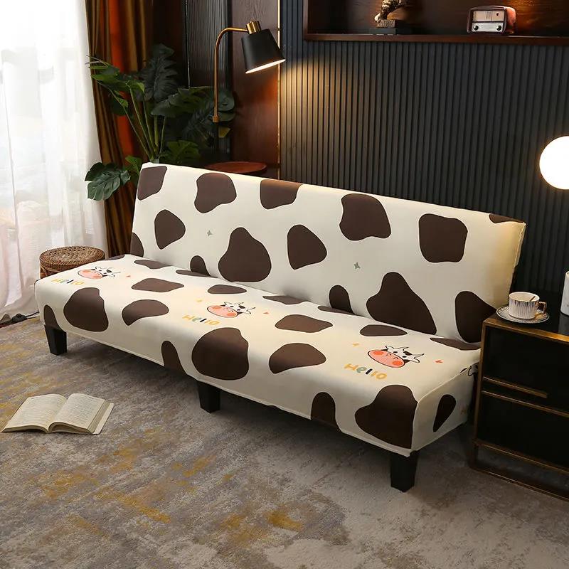 Printed Bed Sofa Cover Slipcovers Anti-slip Armless Seat Case S M Size