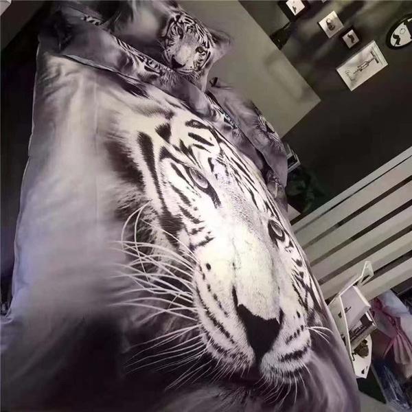 3D Lifelike White Tiger Bedding Set of Duvet Cover Pillowcases Size King,Size Queen,Size Twin