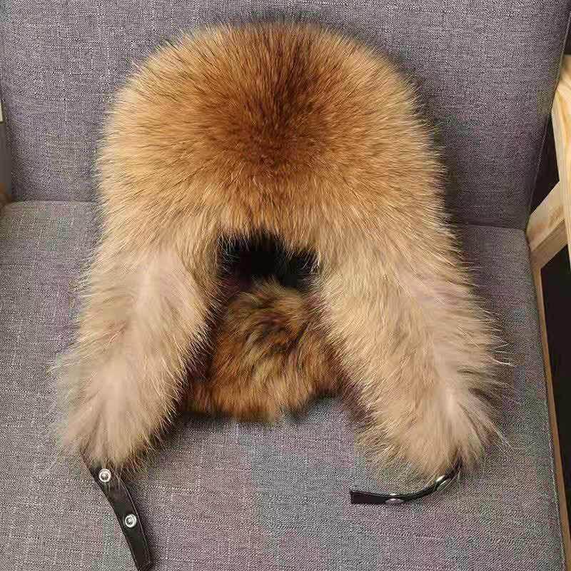 Ladies Winter Fashion Fox Fur Lei Feng Hat Thick Warm Locomotive Dog Fur Ear Protection Cotton Hat Men