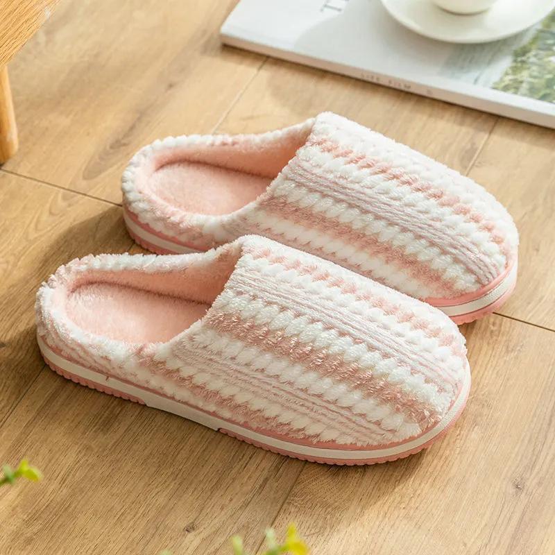 Plat Slippers Women Home Non Fall Slip Winter Thick Warm Slides Plus Size Mens Slippers Casual Cotton Shoes