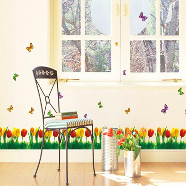 Removable fashion bedroom living room wall sticker tulip baseboard grasscloth summer spring sticker