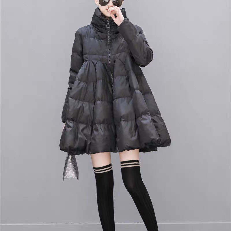 Cute Cape-style Down Padded Jacket, Female Flared Padded Jacket, Belly-covering Padded Jacket