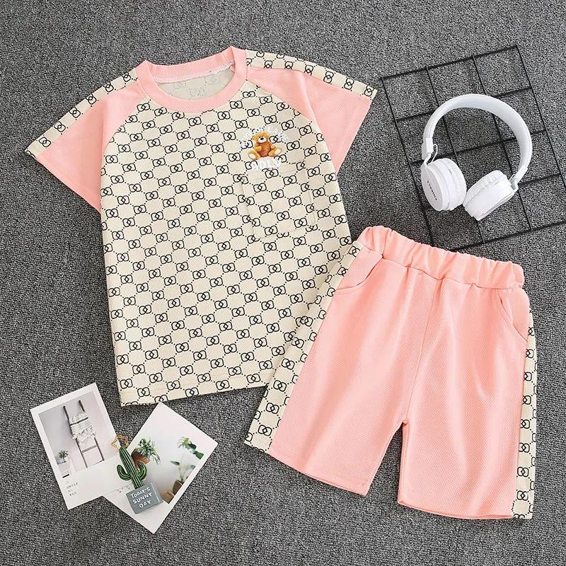 Two-piece Suit Children's Suit Boys and Girls Summer Short-sleeved Shorts Suit Middle and Small Children's T-shirt Casual Sports