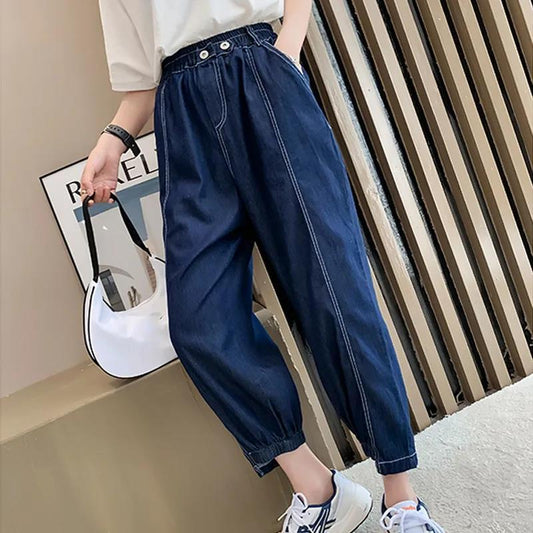 WTEMPO Women's Jeans Harem Pants Elastic Waist Loose Jeans Harlan Straight Leg Casual Trousers