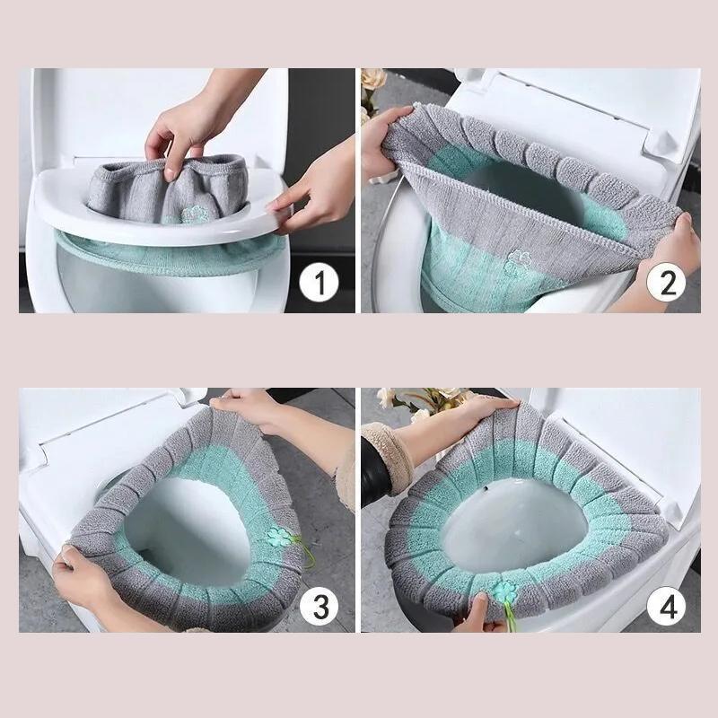 Pink Elongated Toilet Seat Cover Padded Toilet Seat Riser Colored Warm Universal Toilet Seat Cushion Bathroom Lavatory Cover Mat with Handle