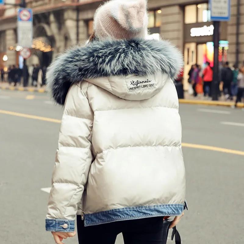 Women's Solid Color Down Jacket Mid-length Korean Loose Thick Coat Warm Cotton Coat Big Fur Collar Winter Clothes Quilted Coat