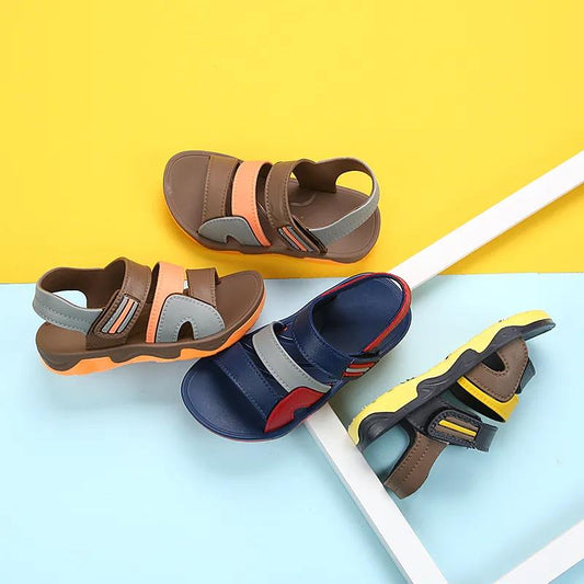 Boys Sandalies Children's Sandals Boys Stitching Simple Soft Bottom Sandals Baby Beach Shoes