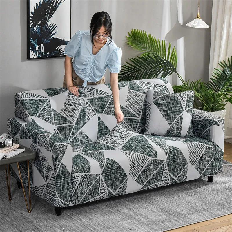 1-4 Seat Sofa Cover Full Cover Universal Cover Fashion Printing Elastic Universal Combination Sofa Cover Leather Sofa Cushion Towel Full Cover Fabric