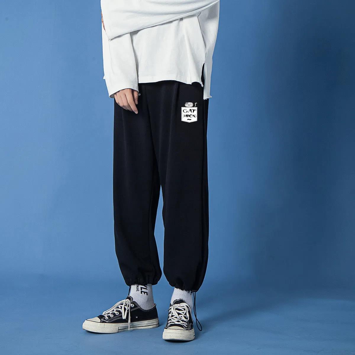 Men's Spring and Summer Pants, Thin Wide-leg Pants, Loose Straight-leg Casual Pants, Tie-fit Sports Pants, Male Student's Trousers